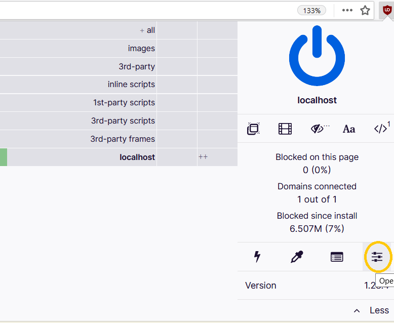 Link to uBlock Origin Dashboard